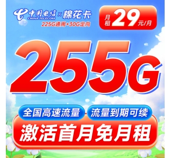 电信棉花卡29元255G