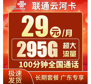 联通云河卡29元295G+100分钟