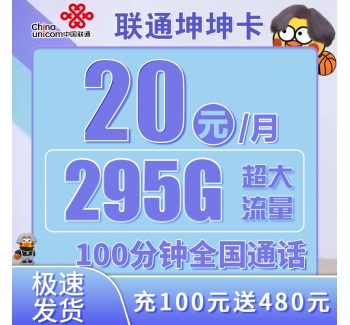 联通坤坤卡20元295G+100分钟