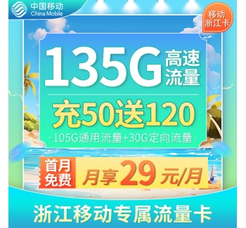 移动浙江卡29元135G