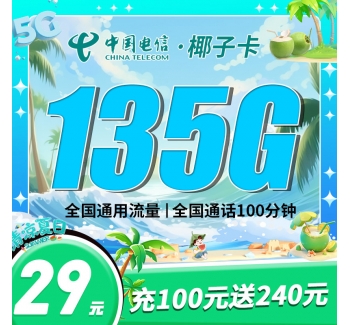 电信椰子卡29元135G+100分钟